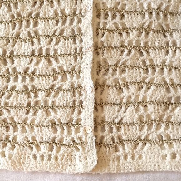 NWOT. Woman's Crochet cardigan sweater with sparkling gold. - Picture 4 of 4